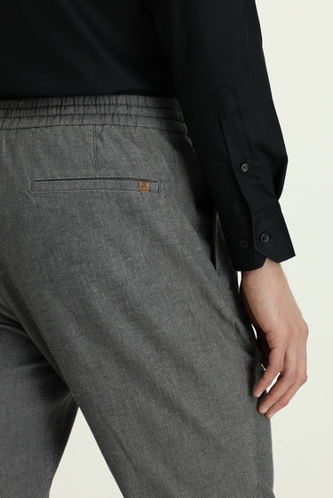 Orta Füme Slim Fit Dar Kesim Desenli Beli Lastikli İpli Likralı Pantolon