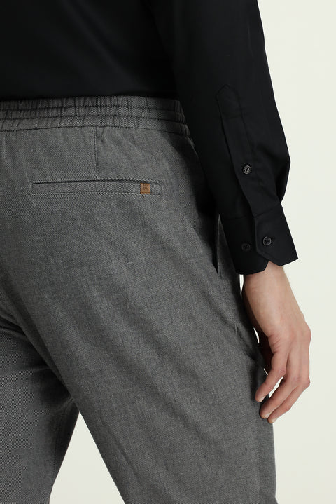 Orta Füme 7 Drop Slim Fit Dar Kesim Desenli Beli Lastikli İpli Likralı Jogger Pantolon