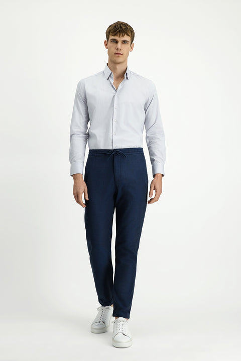 Koyu Lacivert 7 Drop Slim Fit Dar Kesim Desenli Beli Lastikli İpli Likralı Jogger Pantolon