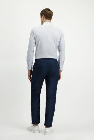  Koyu Lacivert Slim Fit Dar Kesim Desenli Beli Lastikli İpli Likralı Pantolon