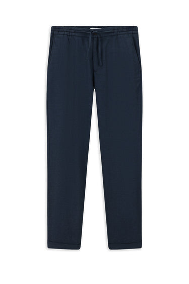 Koyu Lacivert Slim Fit Dar Kesim Desenli Beli Lastikli İpli Likralı Pantolon