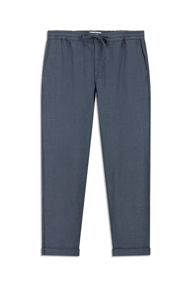 Koyu Mavi  Slim Fit Dar Kesim Desenli Beli Lastikli İpli Likralı Pantolon