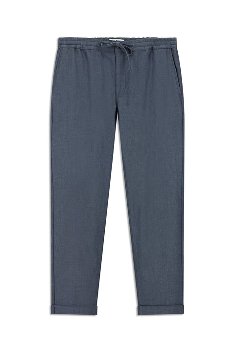 Koyu Mavi  7 Drop Slim Fit Dar Kesim Desenli Beli Lastikli İpli Likralı Jogger Pantolon