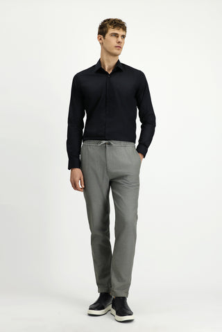  Orta Haki Slim Fit Dar Kesim Desenli Beli Lastikli İpli Likralı Pantolon