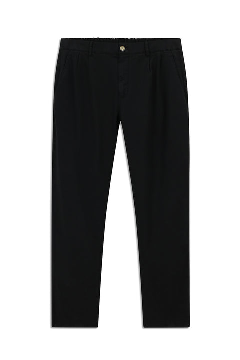 Siyah Regular Fit Standart Kesim Likralı Beli Lastikli İpli Pileli Pantolon