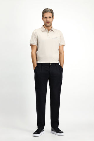  Siyah Regular Fit Likralı Beli Lastikli İpli Pileli Pantolon