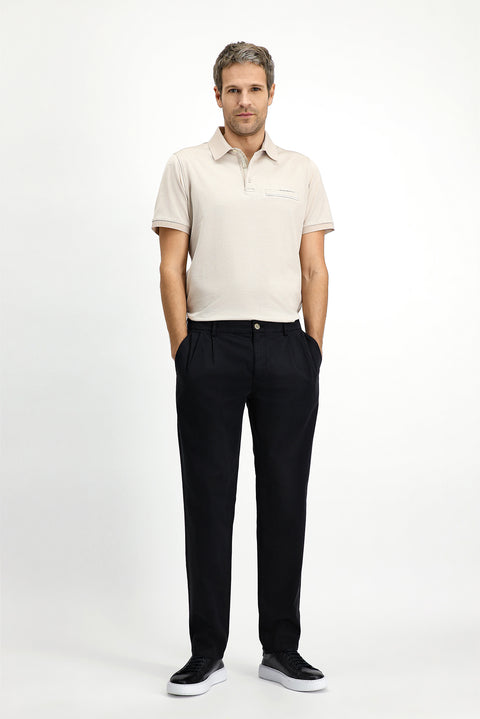 Siyah 6 Drop Regular Fit Standart Kesim Likralı Beli Lastikli İpli Pileli Pantolon