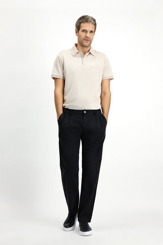  Siyah Regular Fit Likralı Beli Lastikli İpli Pileli Pantolon