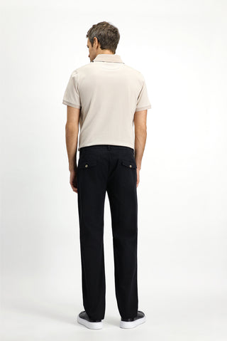  Siyah Regular Fit Likralı Beli Lastikli İpli Pileli Pantolon