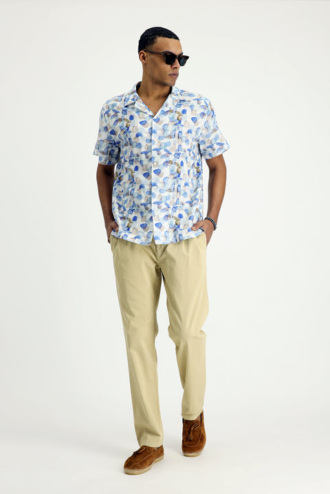 Açık Bej 6 Drop Regular Fit Standart Kesim Likralı Beli Lastikli İpli Pileli Pantolon