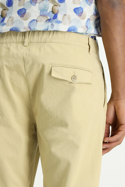 Açık Bej 6 Drop Regular Fit Standart Kesim Likralı Beli Lastikli İpli Pileli Pantolon