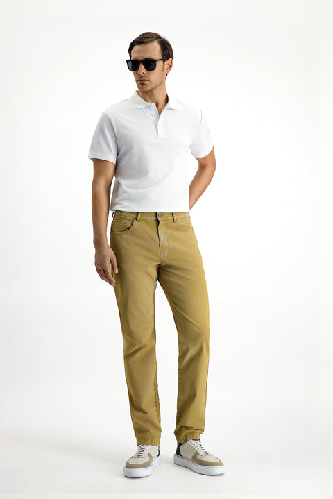 Orta Bej Regular Fit Standart Kesim Likralı Kanvas / Chino Pantolon