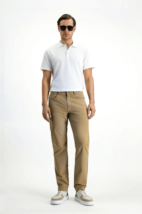 Mid-Beige Regular Fit Standard Cut Stretch Canvas / Chino Trousers