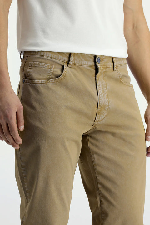 Mid-Beige Regular Fit Standard Cut Stretch Canvas / Chino Trousers