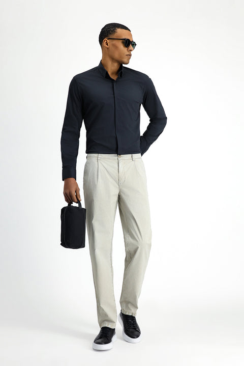 Orta Gri 6 Drop Regular Fit Standart Kesim Likralı Kanvas / Chino Pantolon