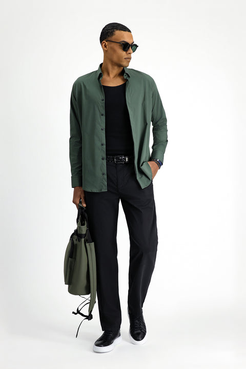 Siyah Regular Fit Standart Kesim Likralı Kanvas / Chino Pantolon