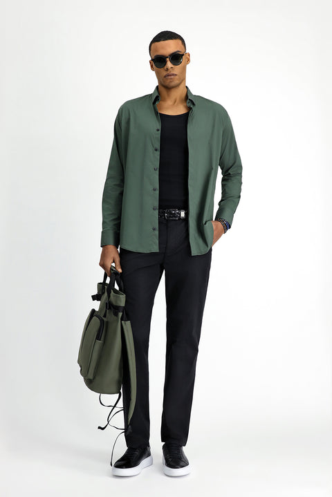 Siyah 6 Drop Regular Fit Standart Kesim Likralı Kanvas / Chino Pantolon