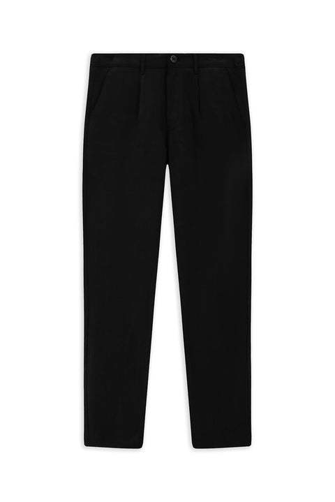 Siyah Slim Fit Dar Kesim Beli Lastikli Lyocell Kanvas / Chino Pantolon