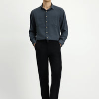 Siyah Slim Fit Dar Kesim Beli Lastikli Lyocell Kanvas / Chino Pantolon