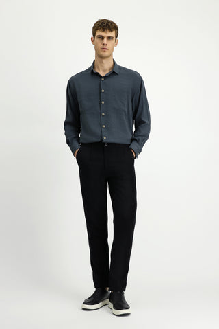  Siyah 7 Drop Slim Fit Dar Kesim Beli Lastikli Lyocell Kanvas / Chino Pantolon-Ki??l?