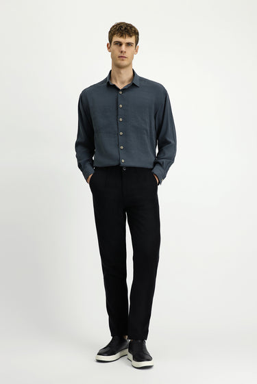  Siyah Slim Fit Dar Kesim Beli Lastikli Lyocell Kanvas / Chino Pantolon