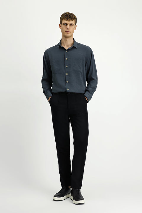 Siyah 7 Drop Slim Fit Dar Kesim Beli Lastikli Lyocell Kanvas / Chino Pantolon