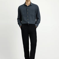 Siyah Slim Fit Dar Kesim Beli Lastikli Lyocell Kanvas / Chino Pantolon