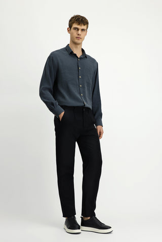  Siyah 7 Drop Slim Fit Dar Kesim Beli Lastikli Lyocell Kanvas / Chino Pantolon