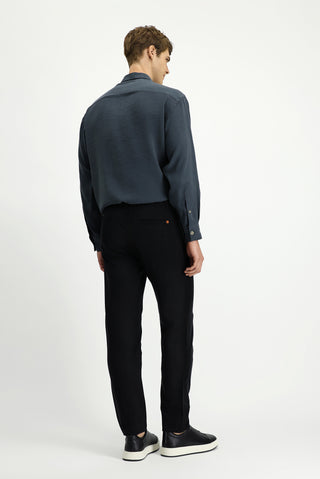  Siyah 7 Drop Slim Fit Dar Kesim Beli Lastikli Lyocell Kanvas / Chino Pantolon