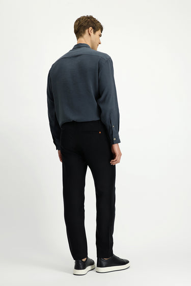  Siyah Slim Fit Dar Kesim Beli Lastikli Lyocell Kanvas / Chino Pantolon