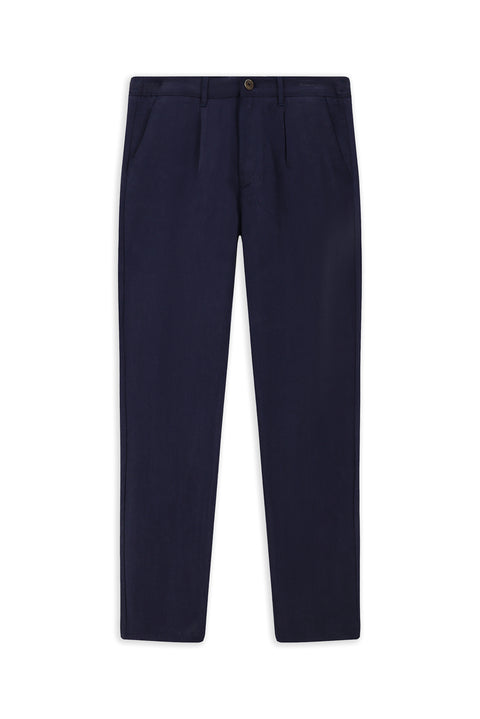 Orta Lacivert Slim Fit Dar Kesim Beli Lastikli Lyocell Kanvas / Chino Pantolon
