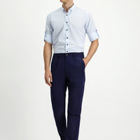 Orta Lacivert Slim Fit Dar Kesim Beli Lastikli Lyocell Kanvas / Chino Pantolon