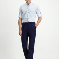 Orta Lacivert Slim Fit Dar Kesim Beli Lastikli Lyocell Kanvas / Chino Pantolon