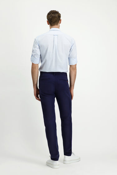 Orta Lacivert Slim Fit Dar Kesim Beli Lastikli Lyocell Kanvas / Chino Pantolon