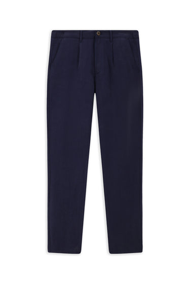 Orta Lacivert Slim Fit Dar Kesim Beli Lastikli Lyocell Kanvas / Chino Pantolon