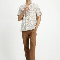 Tan Slim Fit Narrow Cut Elastic Waist Lyocell Canvas / Chino Pants