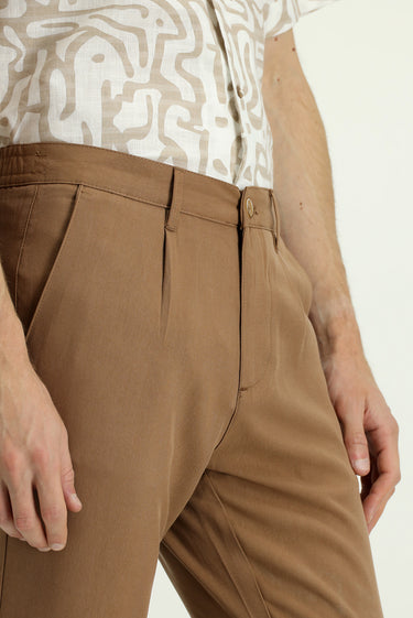 Taba Slim Fit Dar Kesim Beli Lastikli Lyocell Kanvas / Chino Pantolon