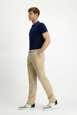  Açık Bej Regular Fit Likralı Beli Lastikli İpli Lyocell Karışımlı Kargo Pantolon