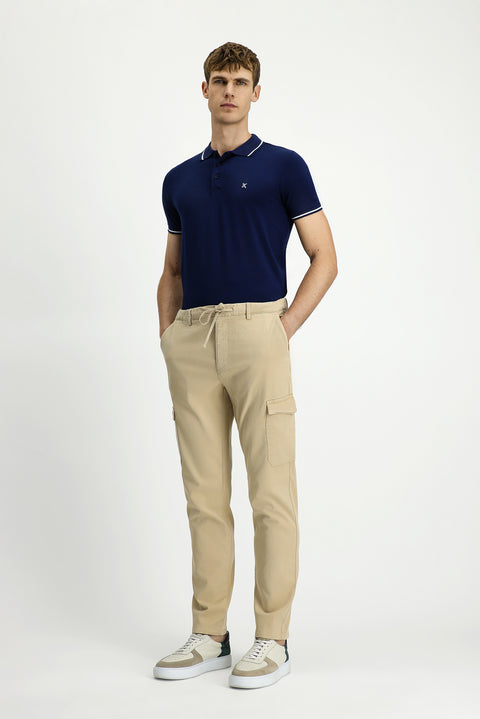 Açık Bej Regular Fit Standart Kesim Likralı Beli Lastikli İpli Lyocell Karışımlı Kargo Cepli Jogger Pantolon