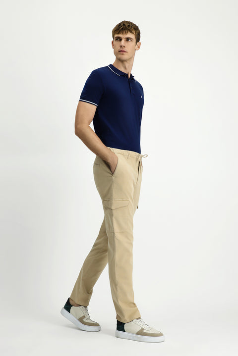 Açık Bej Regular Fit Standart Kesim Likralı Beli Lastikli İpli Lyocell Karışımlı Kargo Cepli Jogger Pantolon