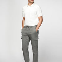 Men's Khaki Regular Fit Standard Cut Lyocell Blend Elastic Waist Drawstring Cargo Pocket Jogger Pants