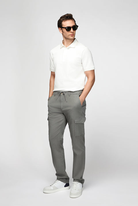 Men's Khaki Regular Fit Standard Cut Lyocell Blend Elastic Waist Drawstring Cargo Pocket Jogger Pants
