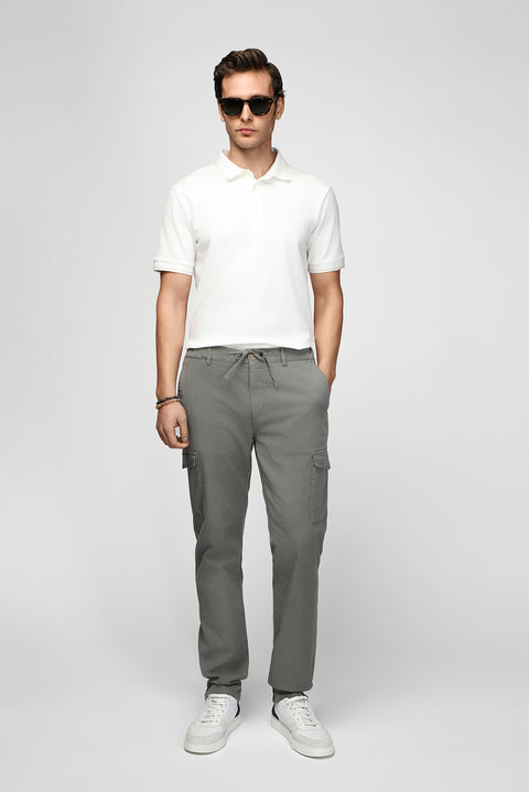 Asker Haki Regular Fit Standart Kesim Likralı Beli Lastikli İpli Lyocell Karışımlı Kargo Cepli Jogger Pantolon