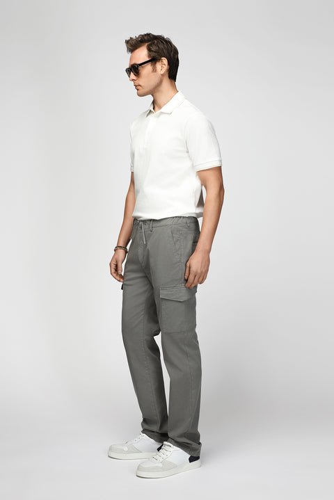 Asker Haki Regular Fit Standart Kesim Likralı Beli Lastikli İpli Lyocell Karışımlı Kargo Cepli Jogger Pantolon
