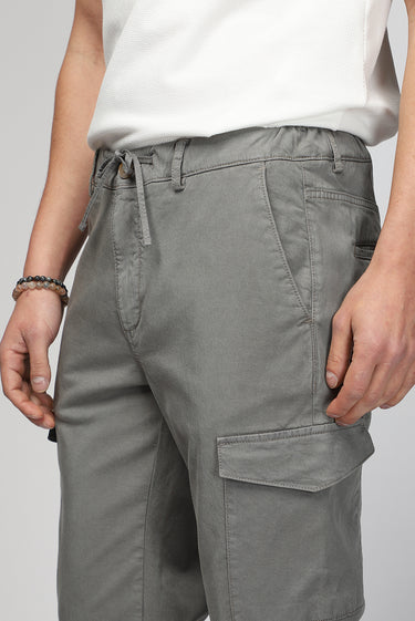 Asker Haki Regular Fit Likralı Beli Lastikli İpli Lyocell Karışımlı Kargo Pantolon