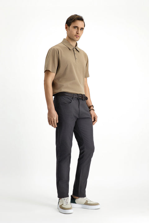 Orta Gri Slim Fit Dar Kesim Likralı Desenli Kanvas / Chino Pantolon