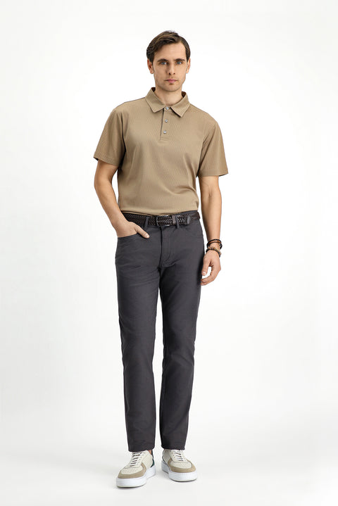 Orta Gri Slim Fit Dar Kesim Likralı Desenli Kanvas / Chino Pantolon