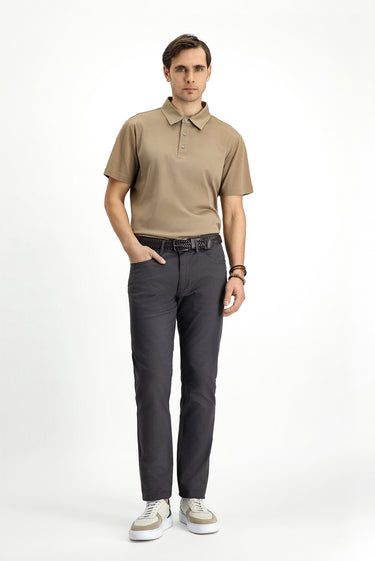  Orta Gri Slim Fit Dar Kesim Likralı Desenli Kanvas / Chino Pantolon