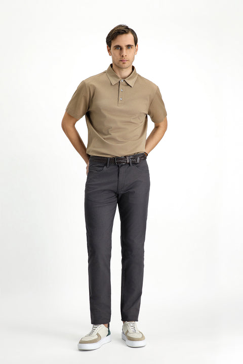 Orta Gri Slim Fit Dar Kesim Likralı Desenli Kanvas / Chino Pantolon