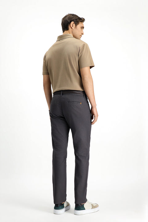 Orta Gri Slim Fit Dar Kesim Likralı Desenli Kanvas / Chino Pantolon